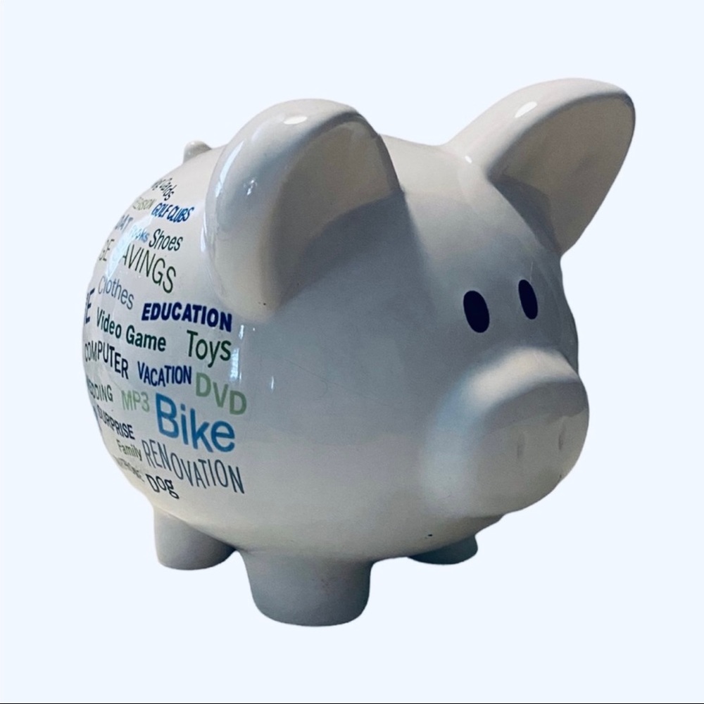 Large Piggy Coin Wachovia Bank Money Pig Ceramic White Sayings W/Stopper